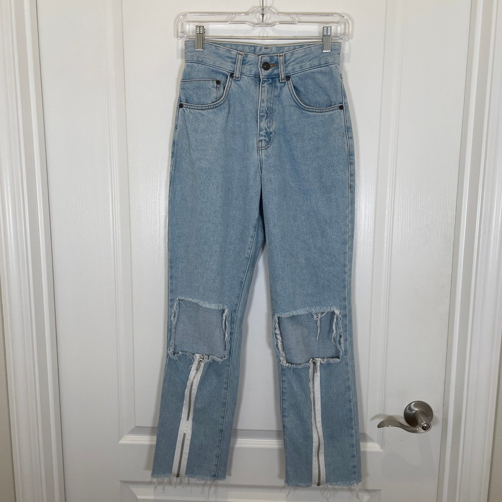 The Ragged Priest Ripped Knee Zipper Jeans Edgy Rock Rebel Fray‎ Distressed 26